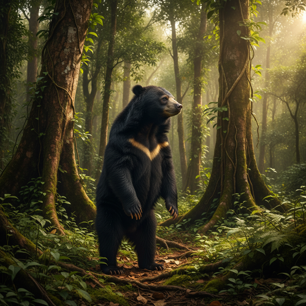 Bear in natural forest habitat, wildlife photography, Sri Lankan jungle, safari experience